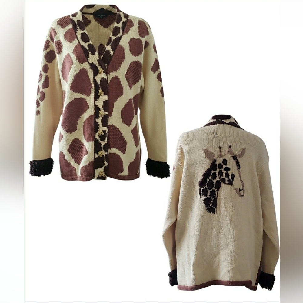 Storybook Knits Cream and Brown Giraffe Cardigan Sweater